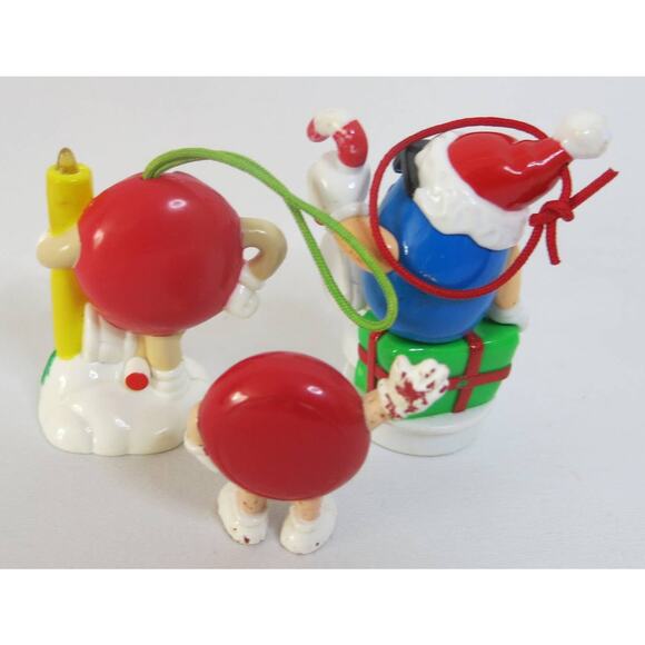 Vintage M&M'S CHRISTMAS Ornaments Red Blue Collectible Decor Set of 3 1990 Candy - Picture 3 of 13